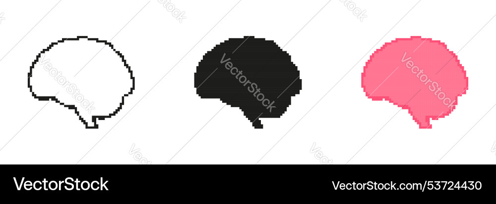 Set of pixel brain icons in filled and outline Set of pixel brain icons in filled and outline vector image