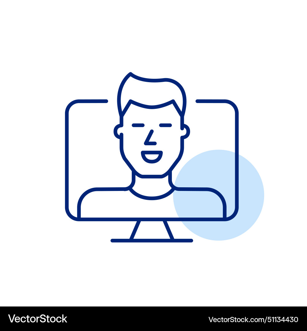Smiling man on computer monitor video call Vector Image