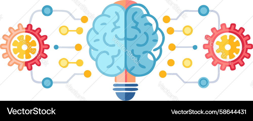 Brain with Gears and Lightbulb Vector Image