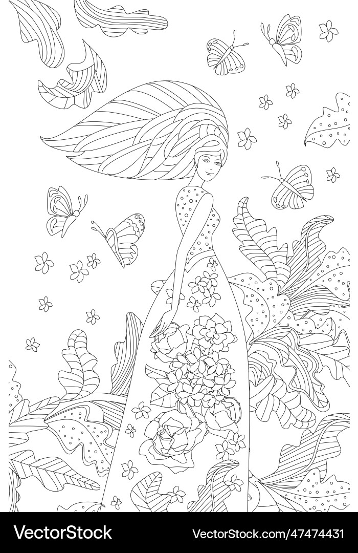 Coloring book page for adult and children woman Coloring book page for adult and children woman vector image