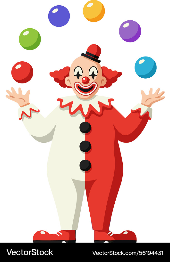 Juggling clown with colorful balls in a playful Vector Image