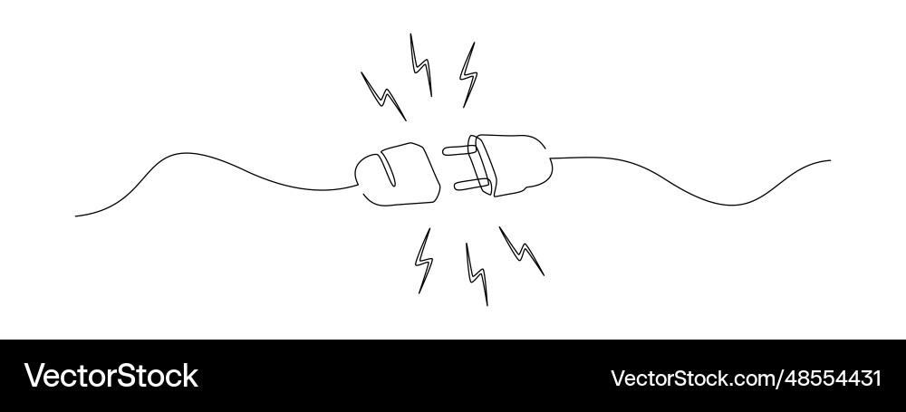 One continuous line drawing of plug inserting One continuous line drawing of plug inserting vector image