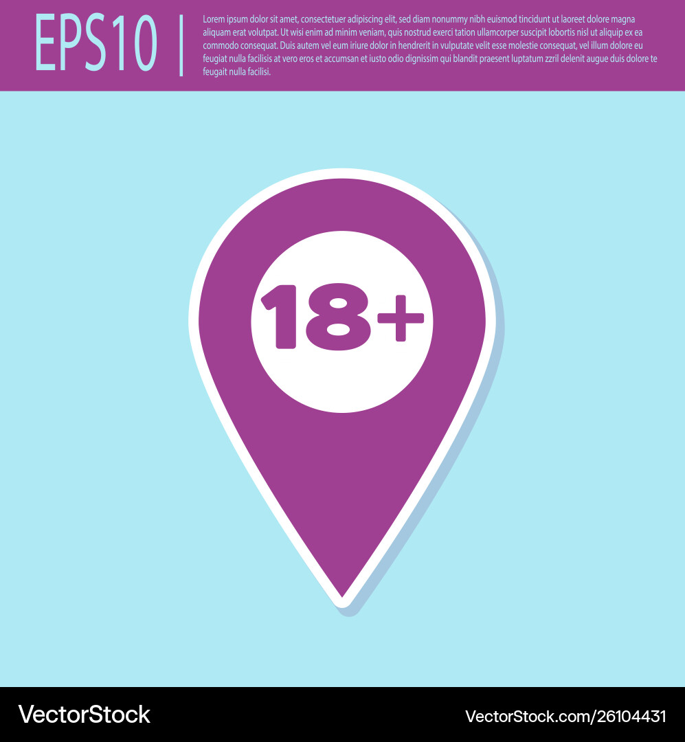 Retro purple map pointer with 18 plus icon Retro purple map pointer with 18 plus icon vector image