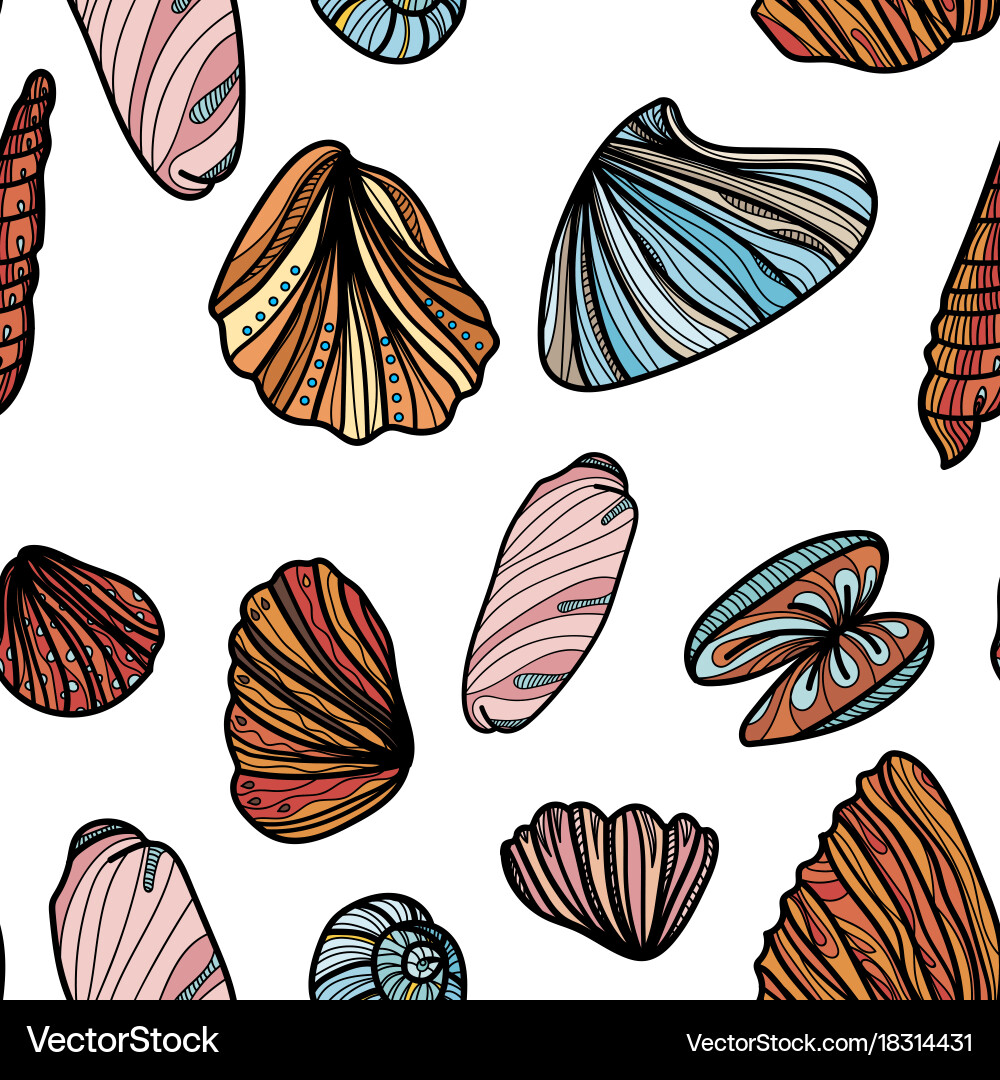 Seamless pattern with sea shells vector image