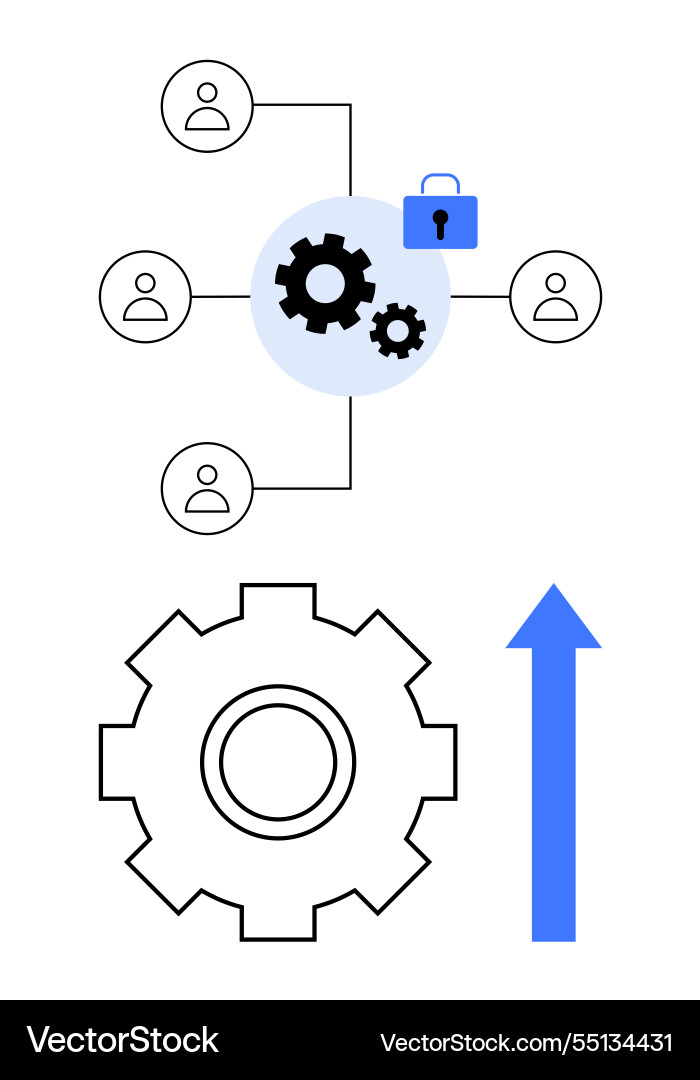 Secure network collaboration with gears users Secure network collaboration with gears users vector image