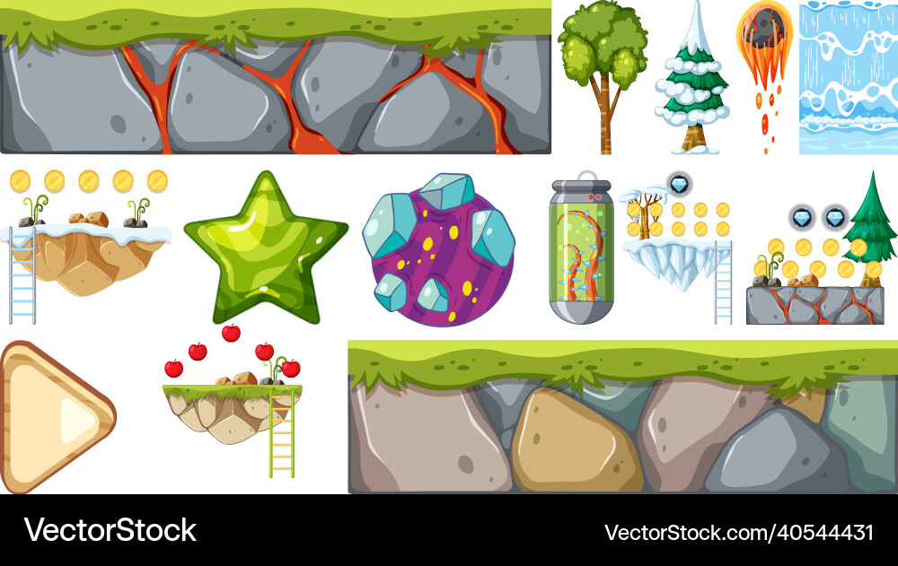 Set of isolated game objects and elements Set of isolated game objects and elements vector image