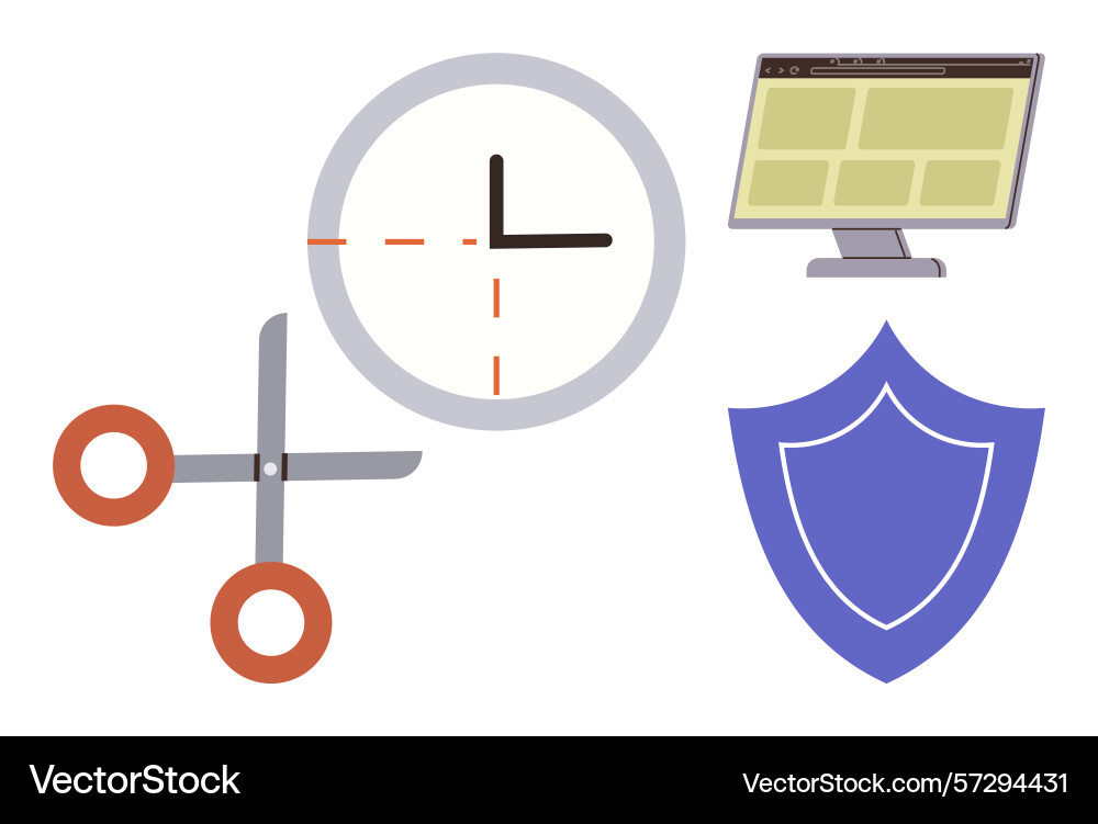 Time management tools with scissors shield vector image