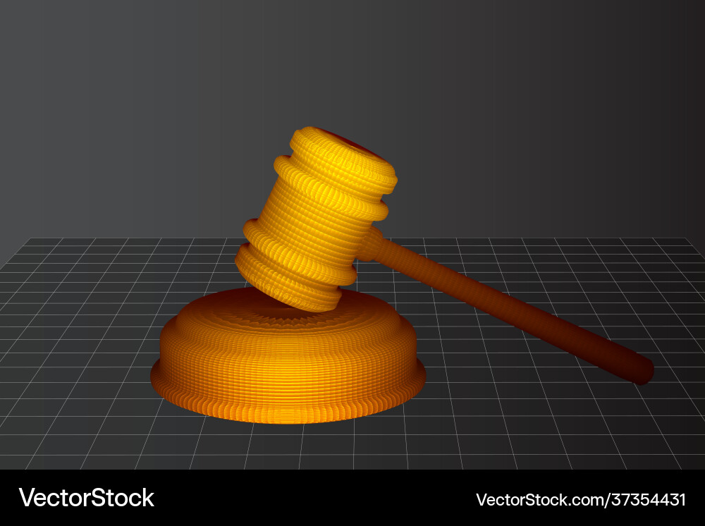 Virtual 3d judge s hammer are on table vector image