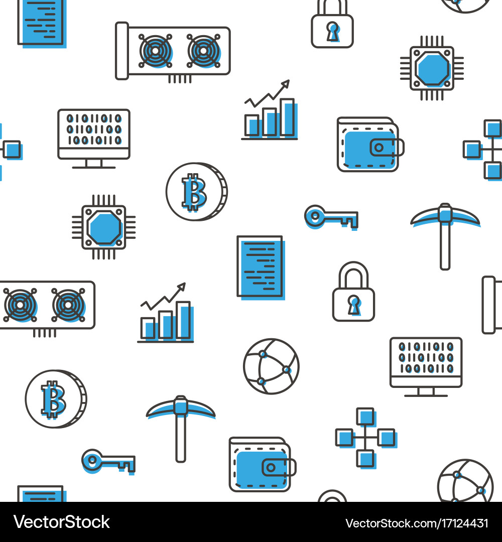 Virtual currency bitcoin mining seamless pattern vector image