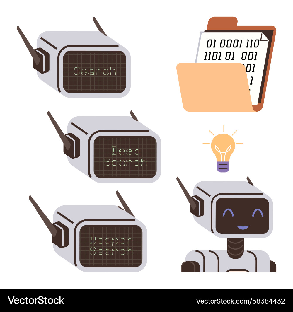 AI Robot Data Search Innovation Vector Image