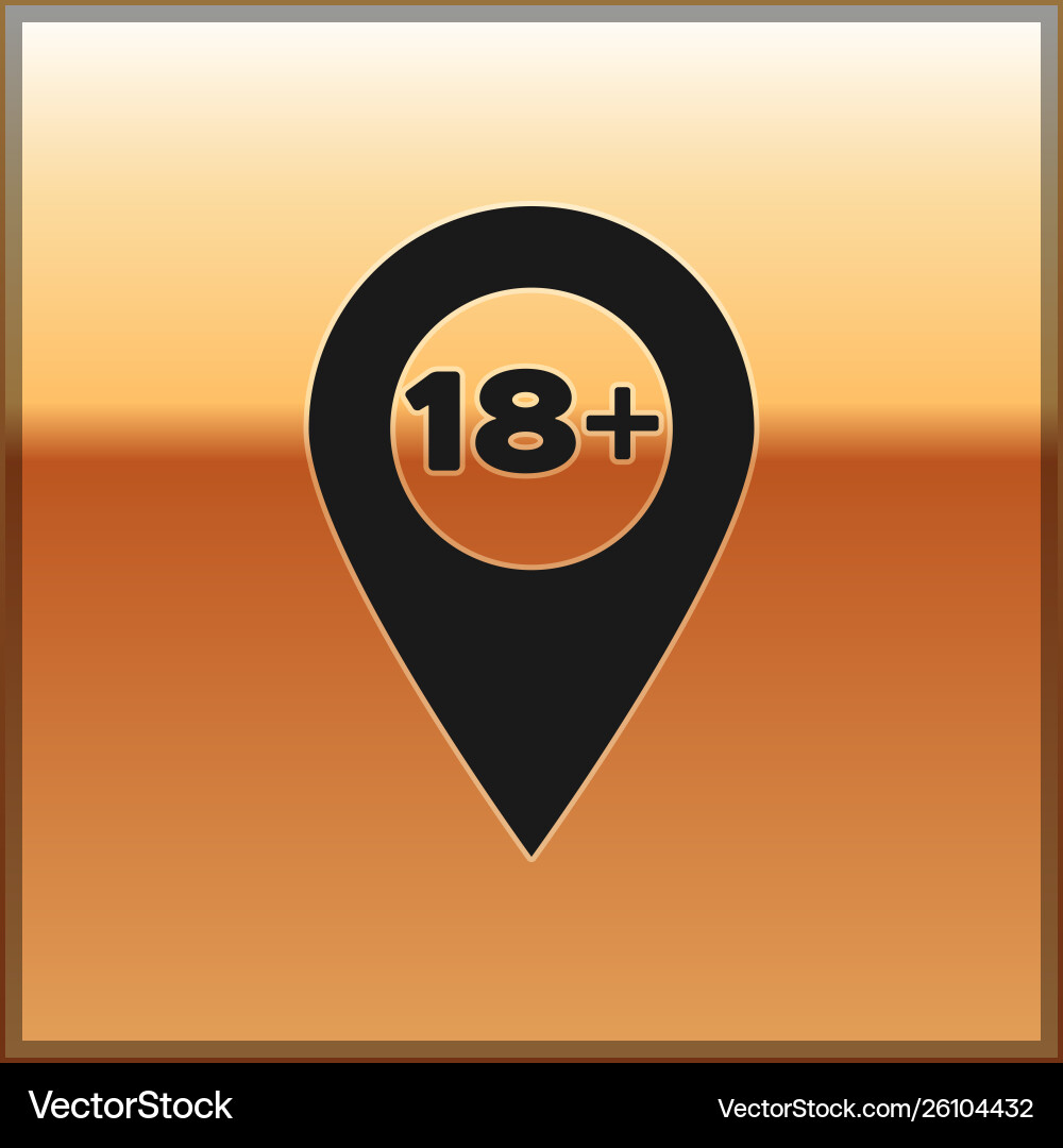 Black map pointer with 18 plus icon isolated vector image