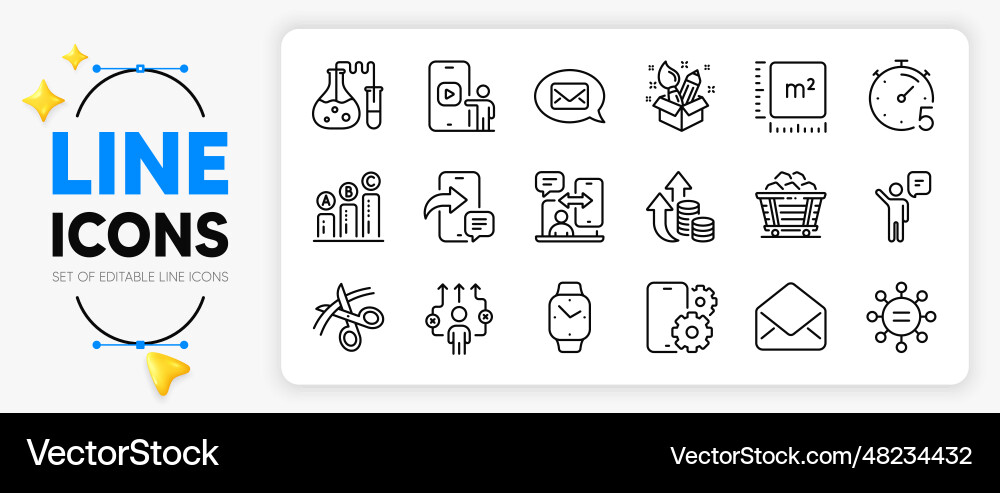 Business way square meter and scissors line icons Vector Image