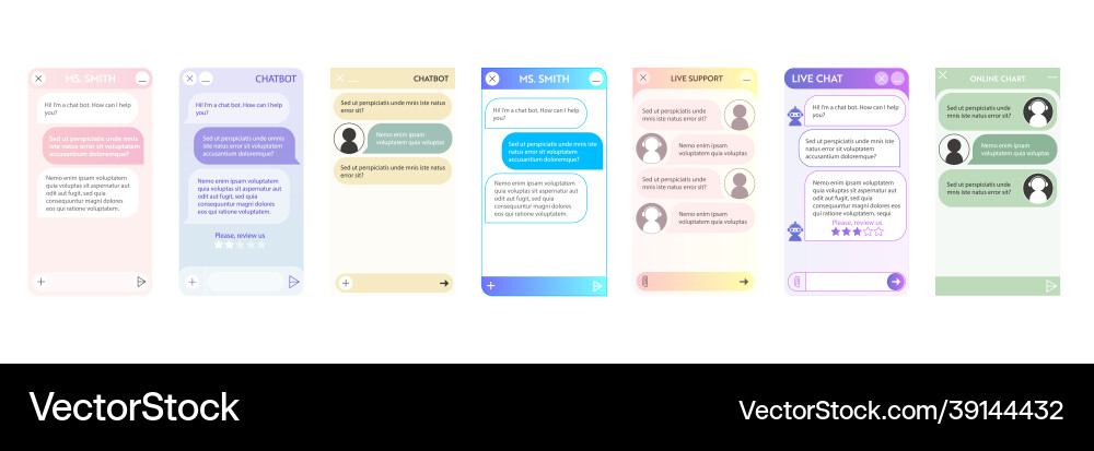Chatbot window set Chatbot window set Vector Image