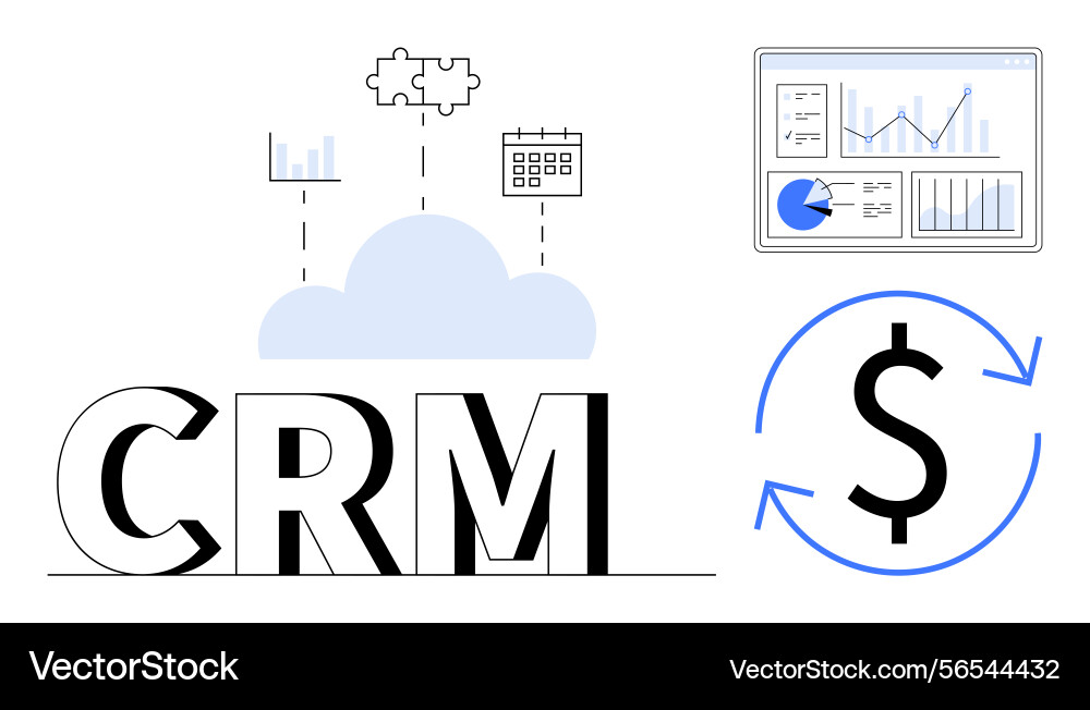 Cloud-based crm analytics dashboard with revenue Cloud-based crm analytics dashboard with revenue vector image