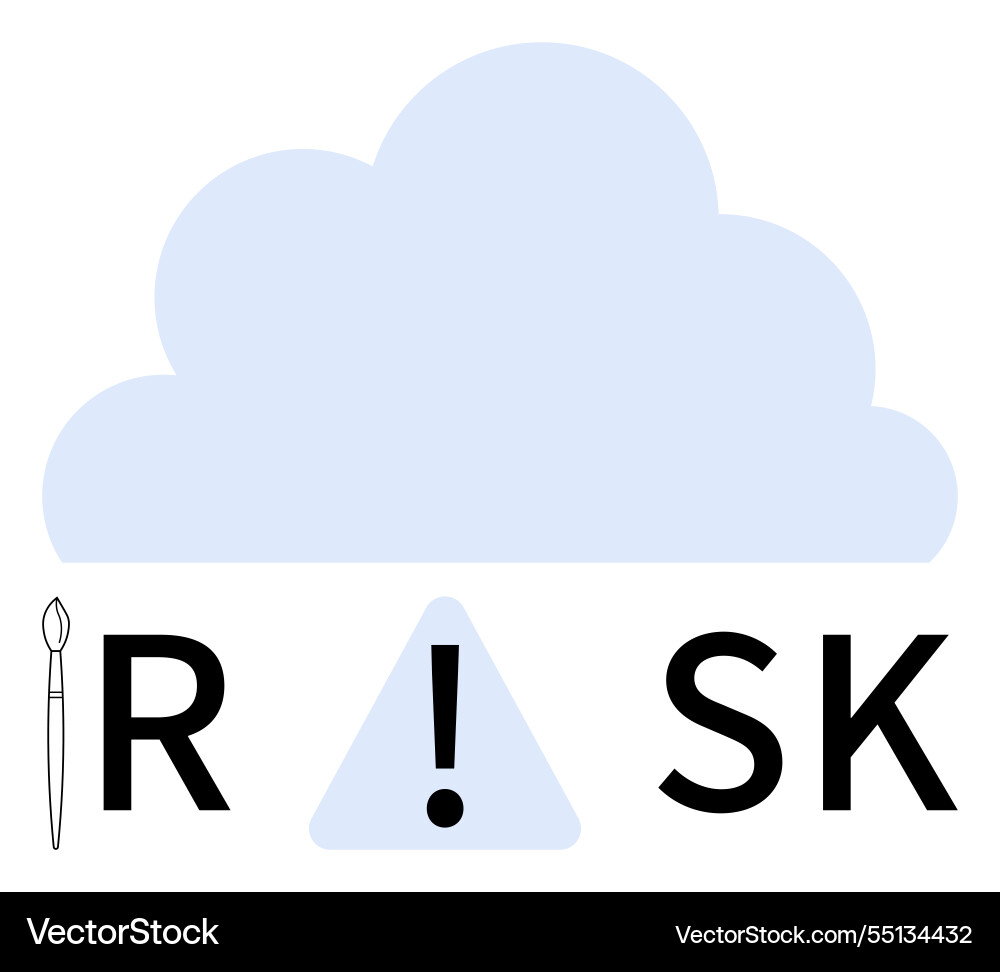 Cloud with exclamation mark in triangle signifying Cloud with exclamation mark in triangle signifying vector image