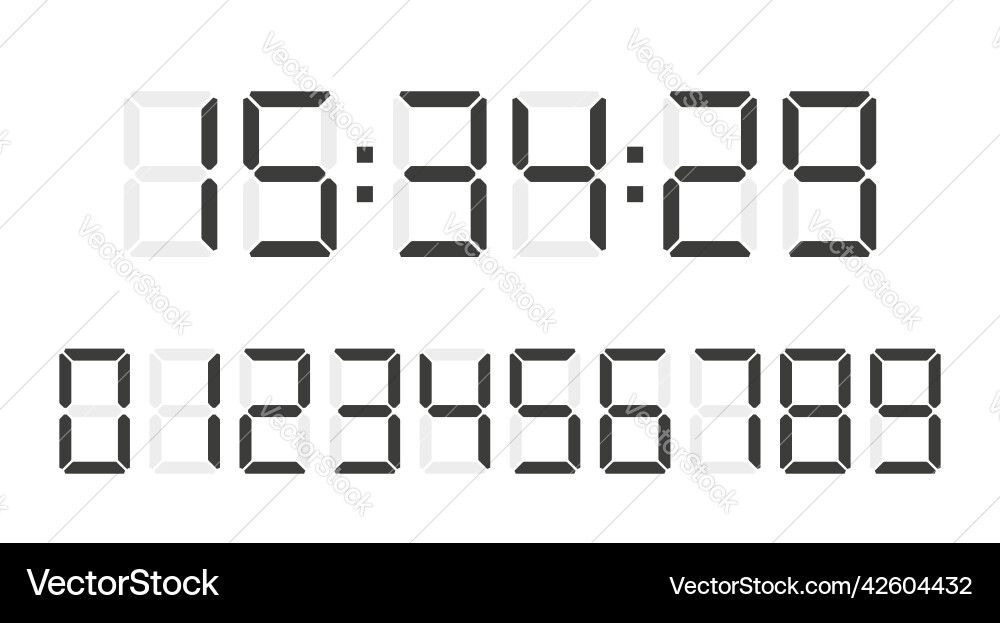 Digital clock number set led digit flat Digital clock number set led digit flat Vector Image