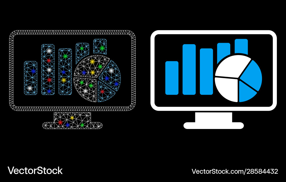 Glowing mesh network statistics monitoring icon Glowing mesh network statistics monitoring icon vector image