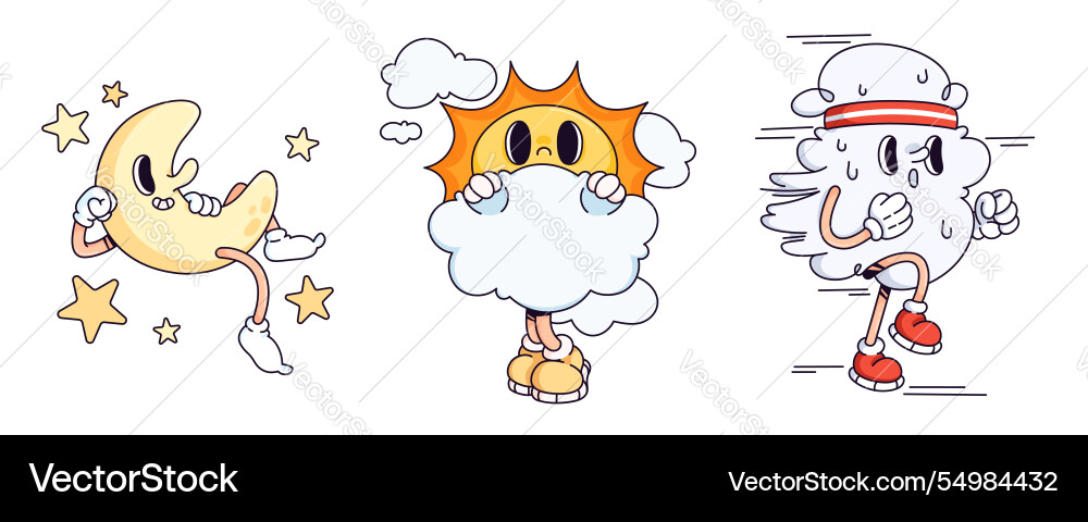 Groovy weather characters set Groovy weather characters set vector image