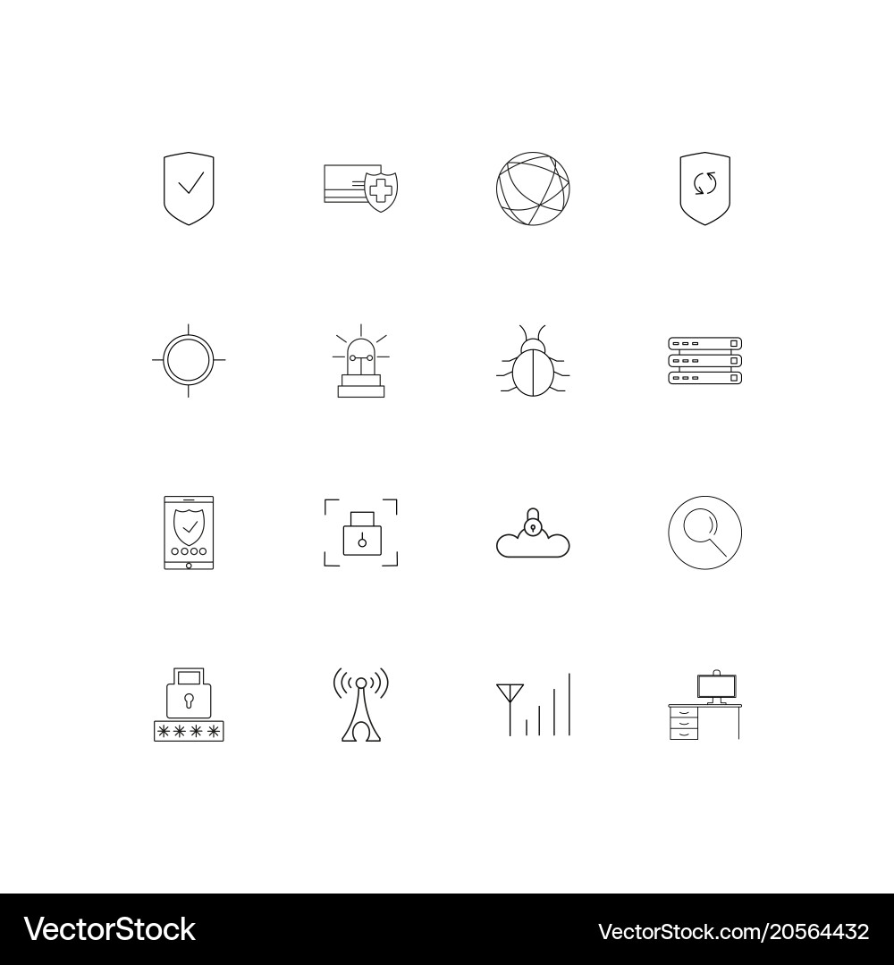 Internet security simple linear icons set vector image