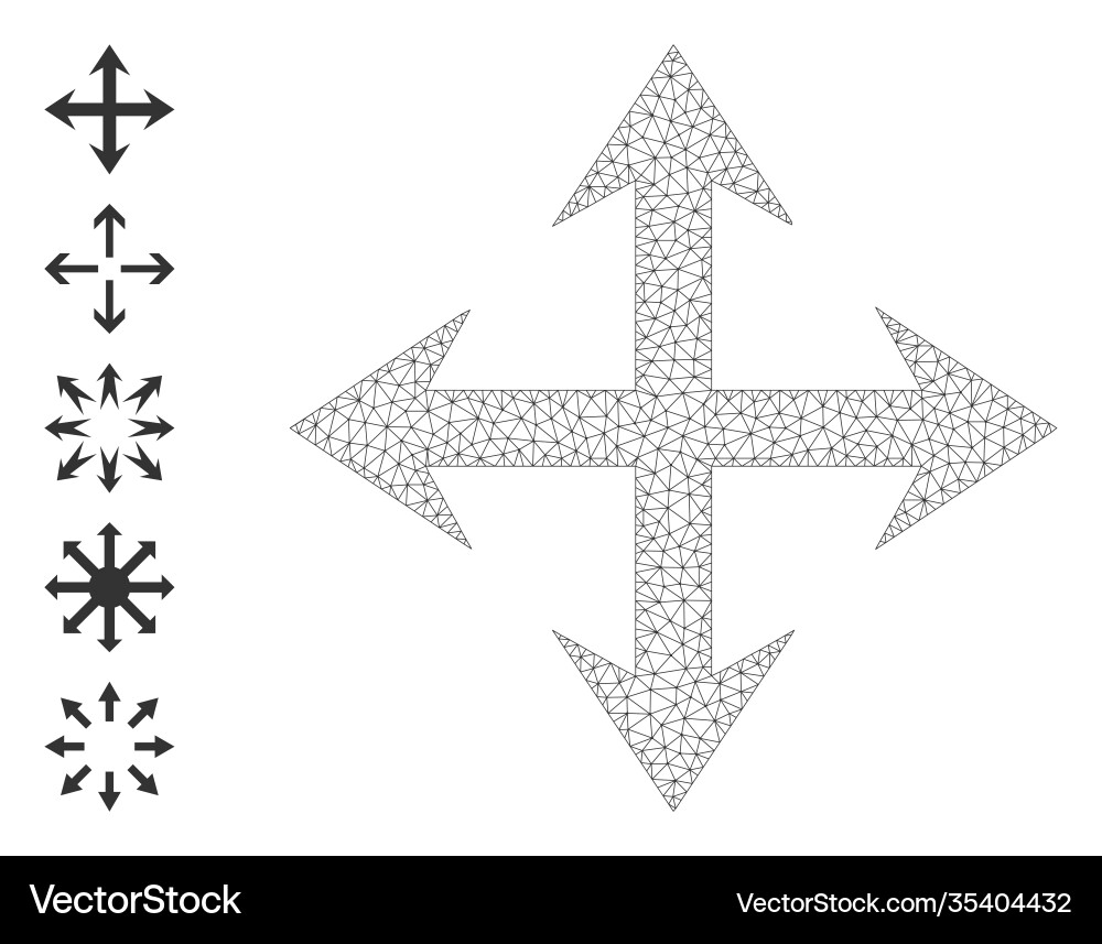 Polygonal net expand arrows icon with simple Vector Image