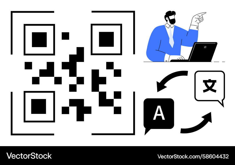 QR Code & Translation Technology Vector Image