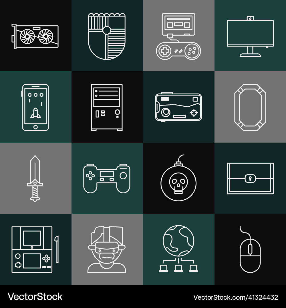 Set line computer mouse chest for game poker Set line computer mouse chest for game poker vector image