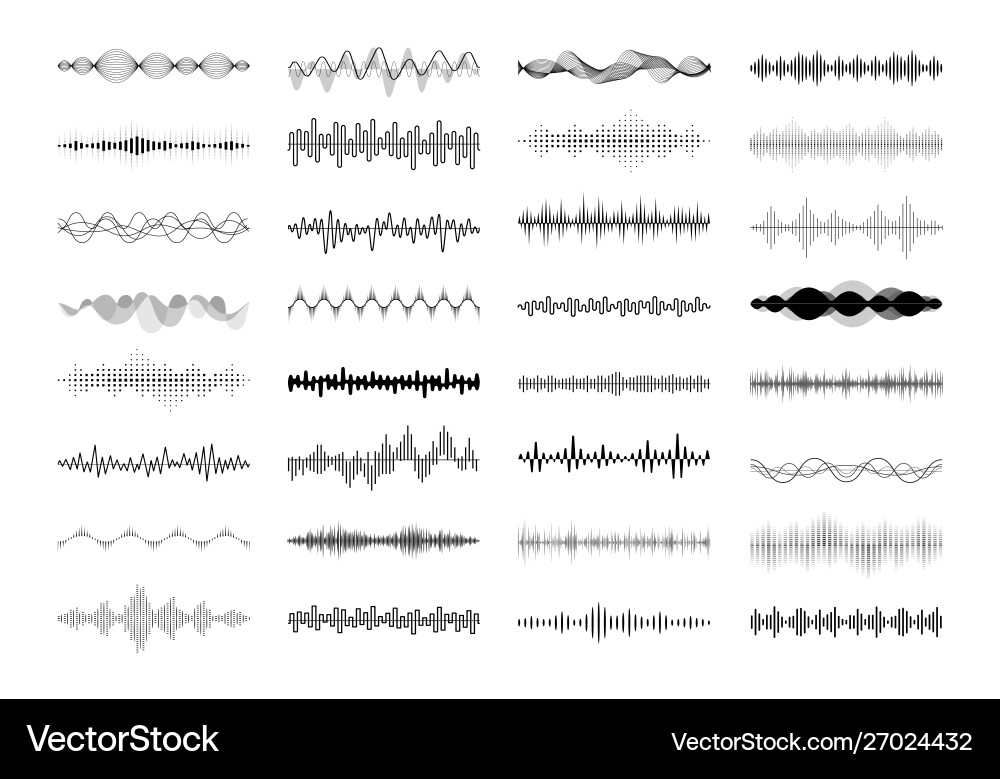 Set waving vibration and pulsing lines Set waving vibration and pulsing lines vector image