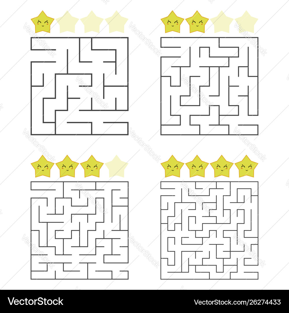 A set square mazes four levels difficulty A set square mazes four levels difficulty vector image