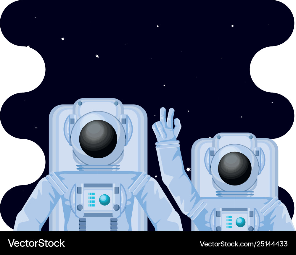 Astronauts characters in space scene Astronauts characters in space scene vector image