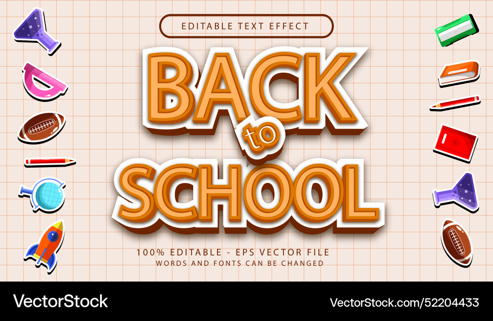 Back to school 3d editable text effect template Vector Image