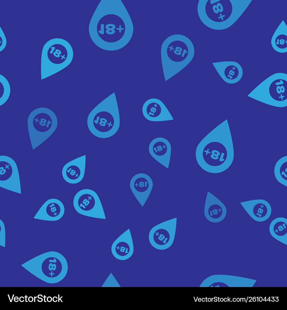 Blue map pointer with 18 plus icon isolated vector image