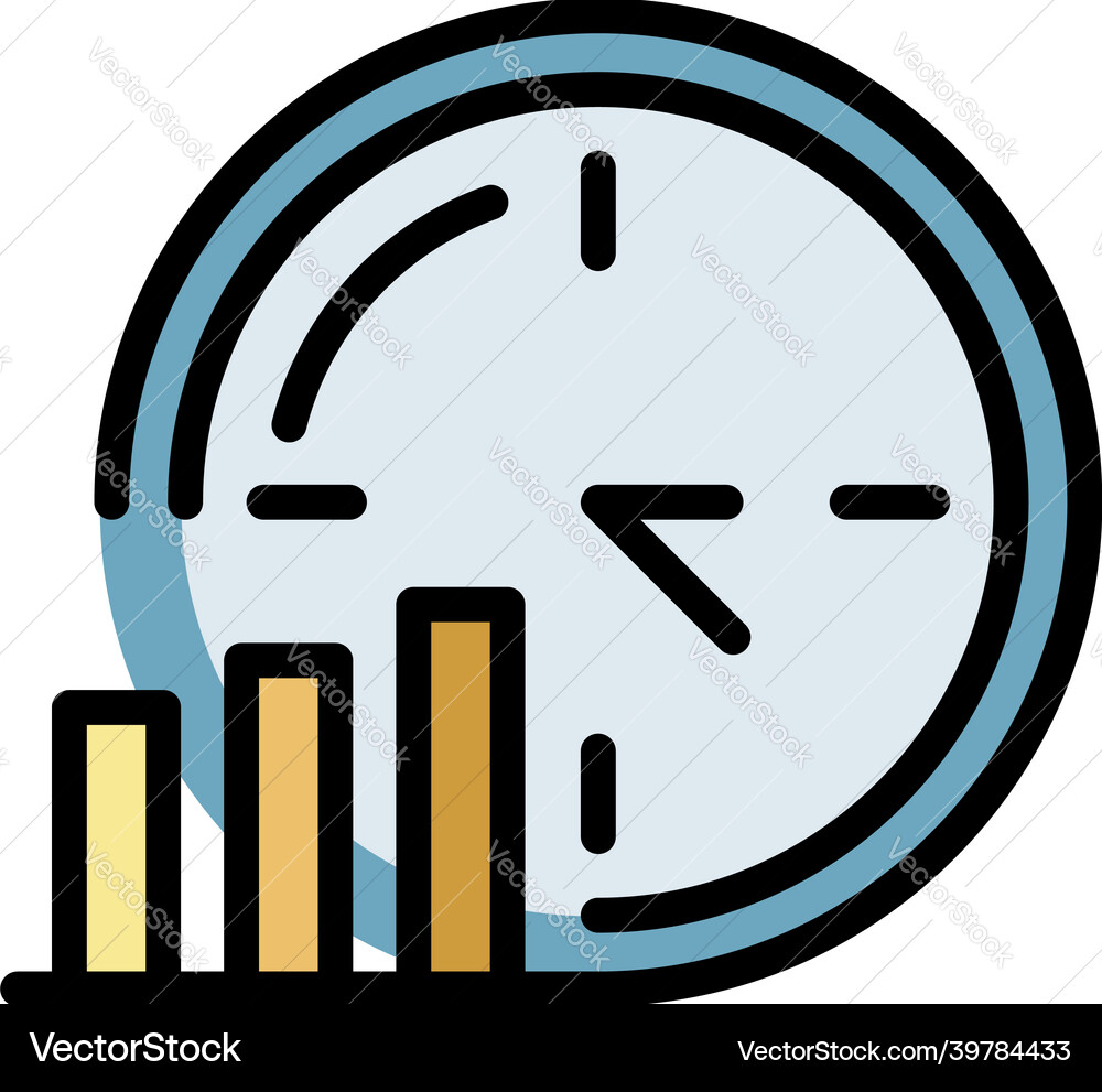 Chart and clock icon color outline Chart and clock icon color outline Vector Image