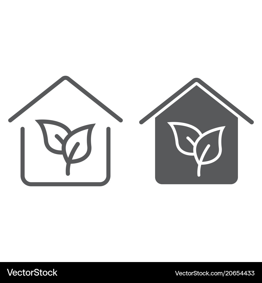 Eco House Line Icon - Green Home Symbol Vector Image
