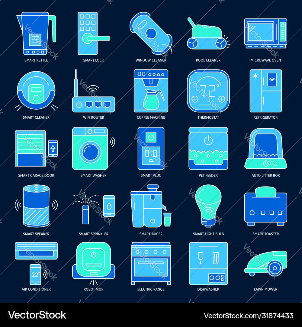 Home automation appliances icon set in colored Home automation appliances icon set in colored Vector Image