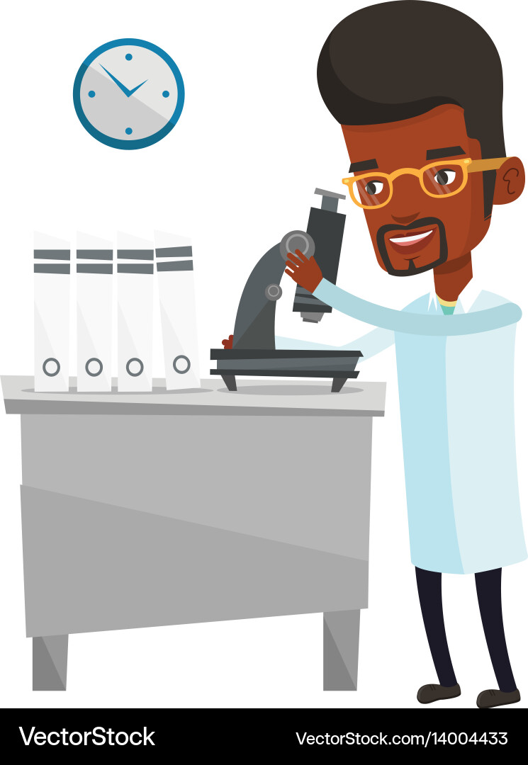 Laboratory assistant with microscope vector image