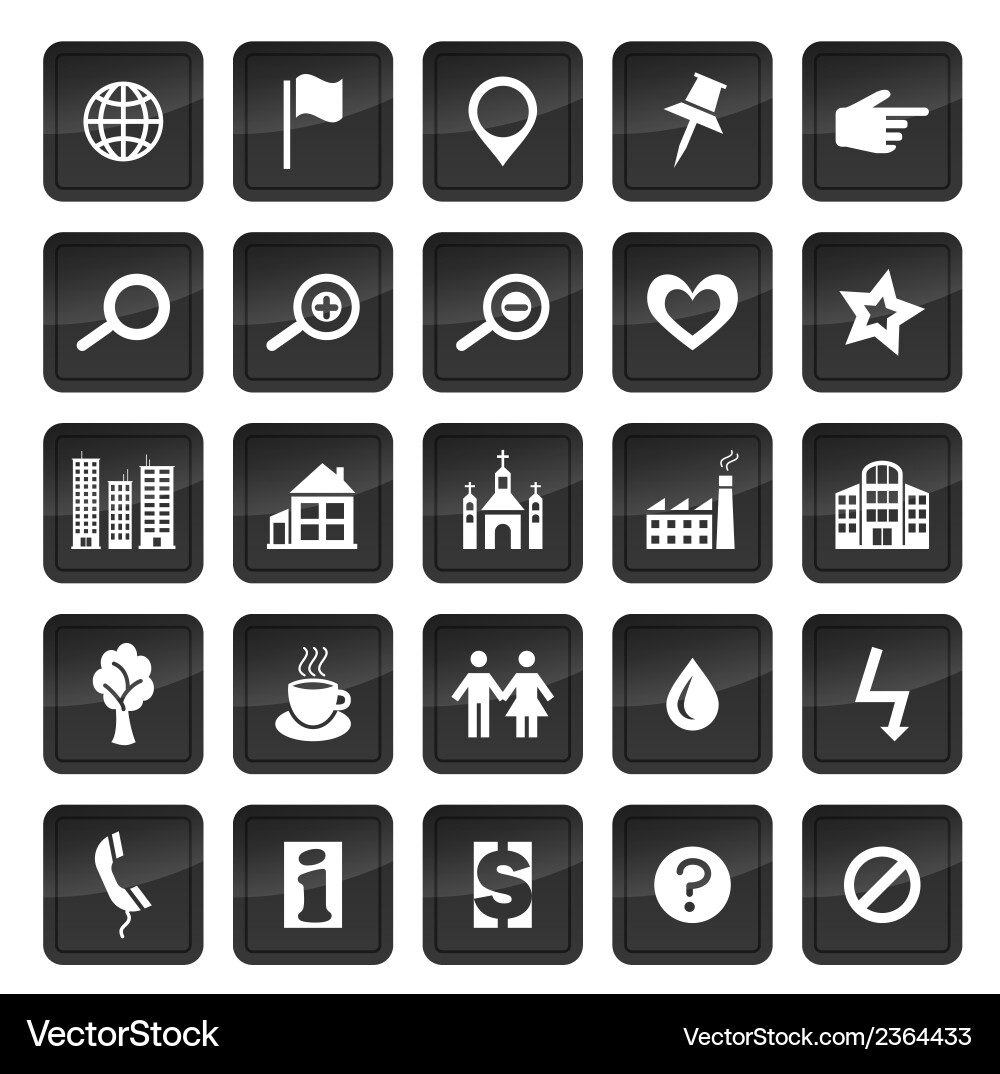Map icons with dark buttons in background vector image