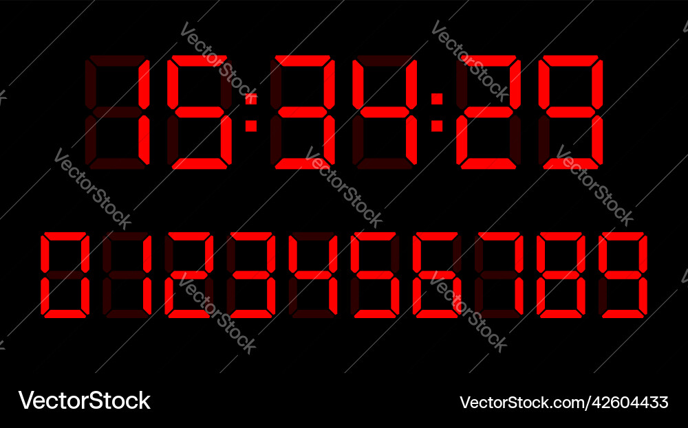 Red digital clock number set led digit flat Red digital clock number set led digit flat Vector Image