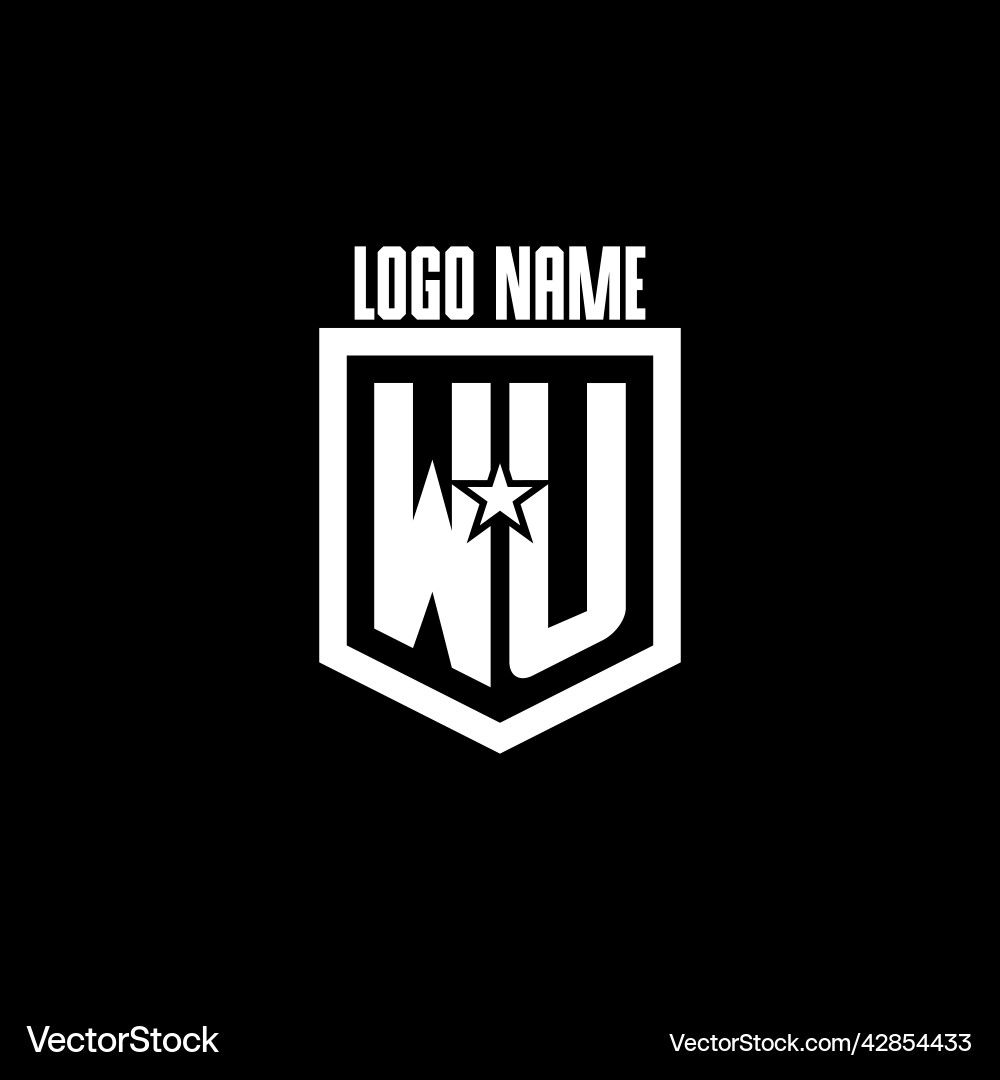 Wu initial gaming logo with shield and star style vector image