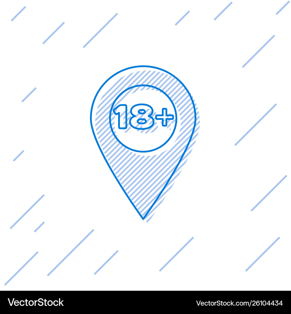 Blue line map pointer with 18 plus icon isolated Blue line map pointer with 18 plus icon isolated vector image