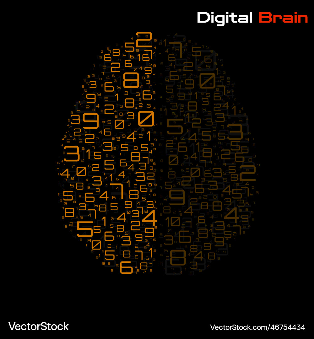 Digital brain with numbers artificial vector image