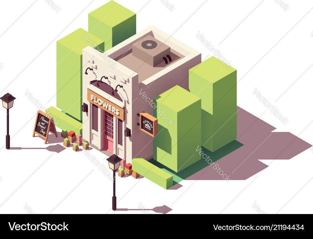 Isometric Flower Shop with Signboard Vector Image