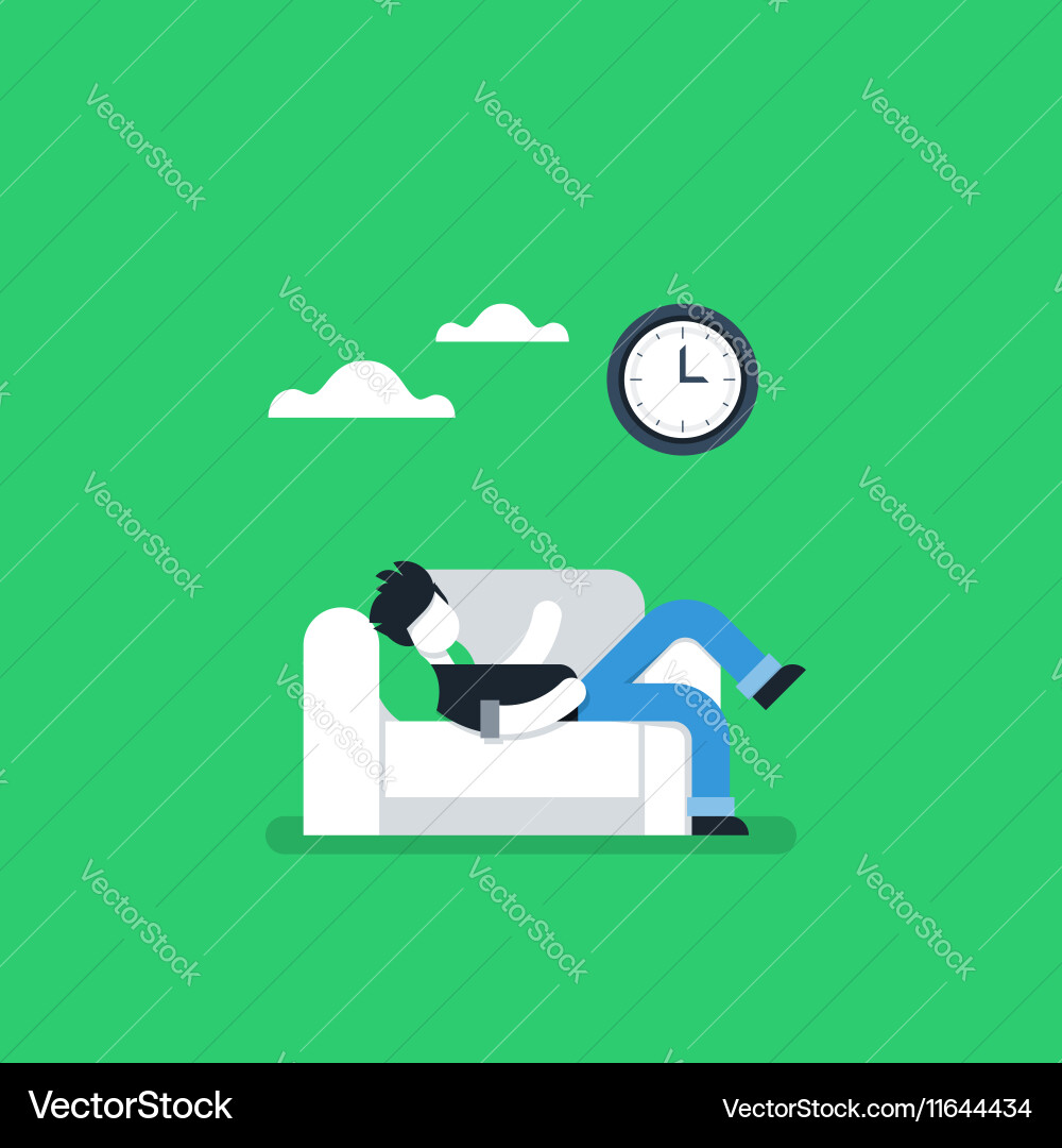 Lazy person resting on sofa procrastination habit Vector Image