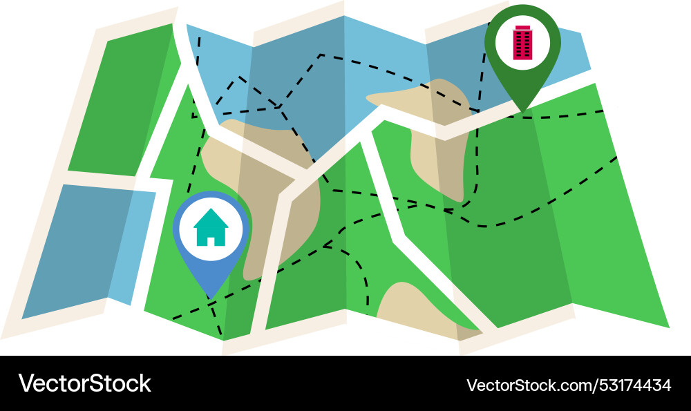 Map with home to office gps navigation two point Vector Image