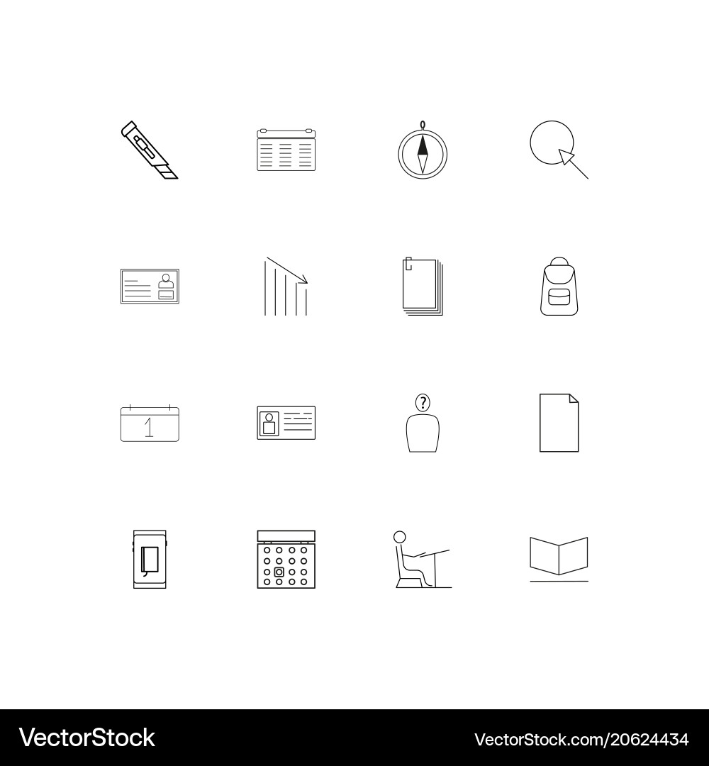 Office simple linear icons set outlined Vector Image