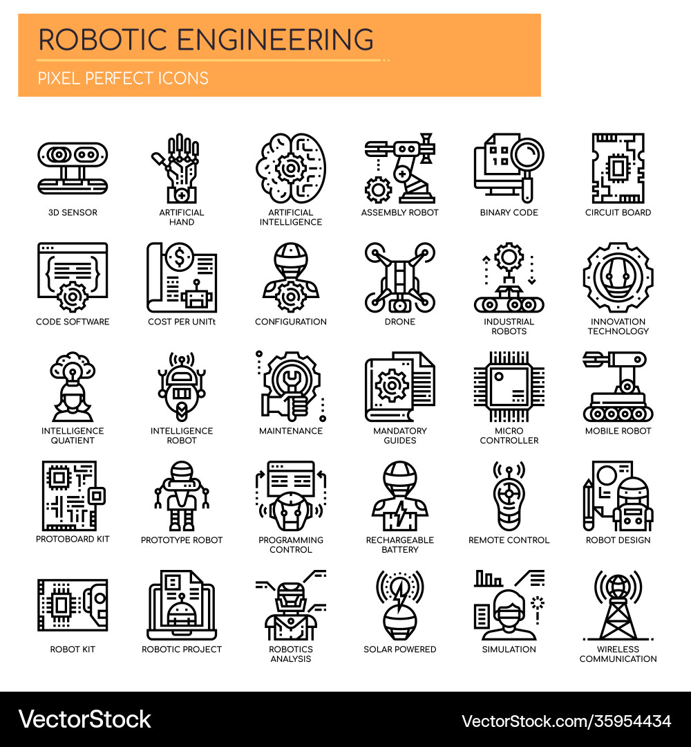 Robotic engineering thin line and pixel perfect Vector Image