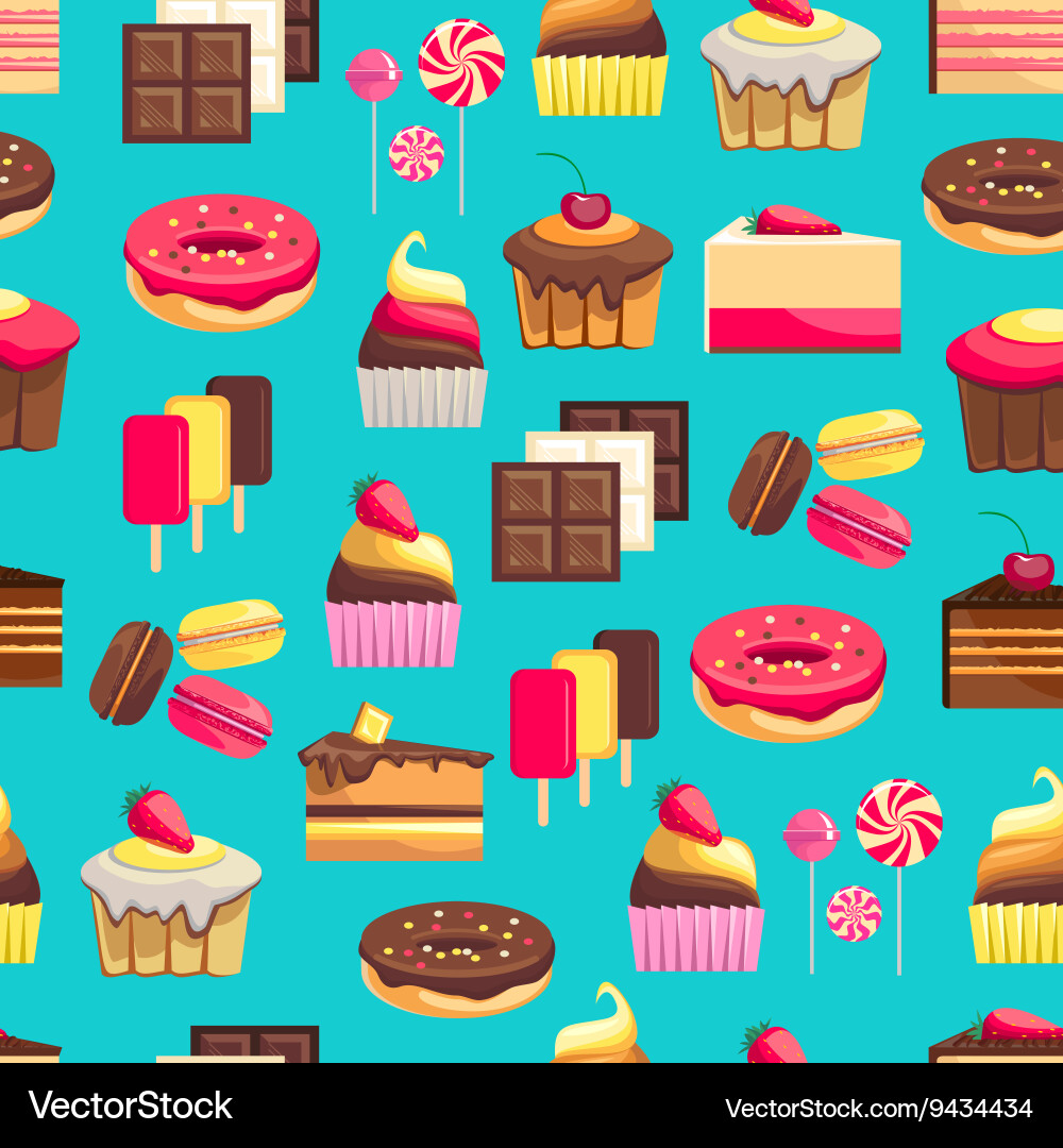 Seamless pattern with sweet dessert objects Vector Image