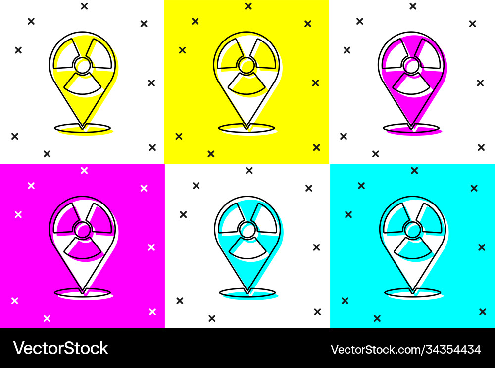 Set radioactive in location icon isolated on color Set radioactive in location icon isolated on color vector image