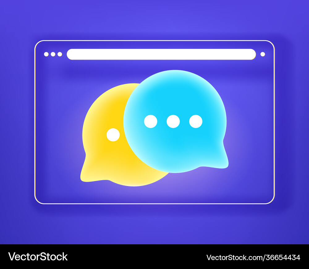 Simple flat browser window with chat clouds 3d vector image