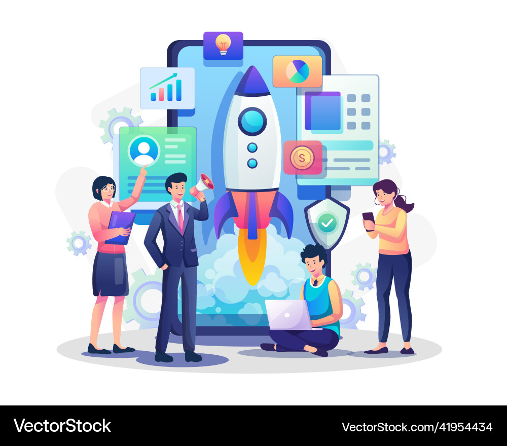 Startup project mobile development team rocket Startup project mobile development team rocket vector image