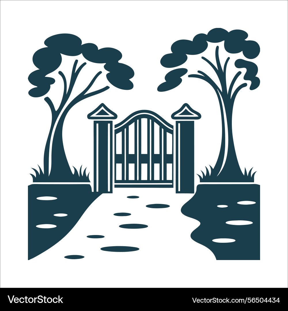 Stylized gate with path and trees vector image